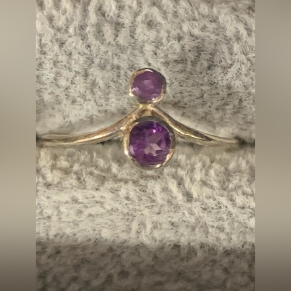 🟠Sterling Silver Ring With 2 Faceted Amethyst - Picture 2 of 4